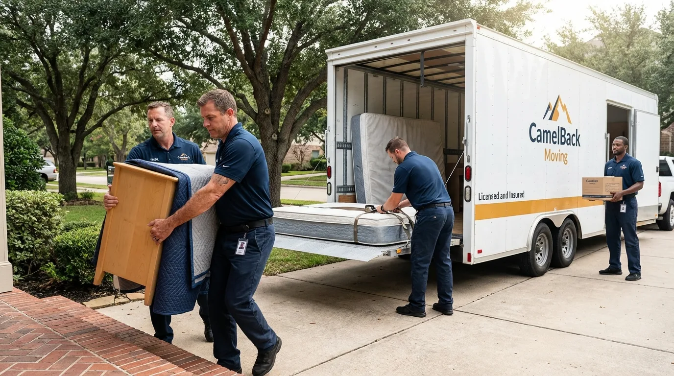 Crew loading residential truck for cross-state move from Wyoming, MI